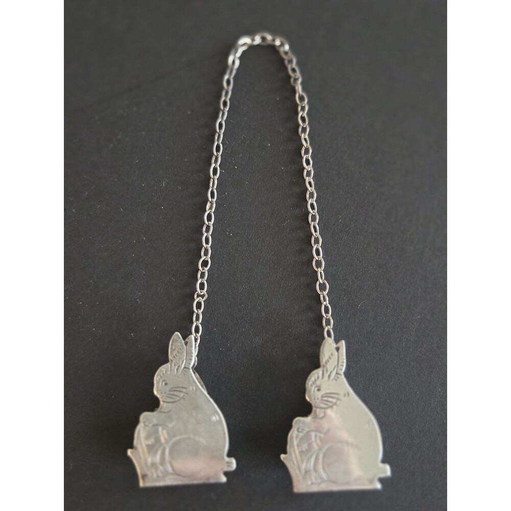 Vintage Webster Sterling Silver Bunny Rabbit Baby Bib Clips / Sweater Guard 925